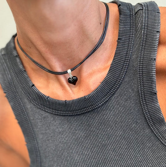 שרשרת קולר לב שחור - כסף 925