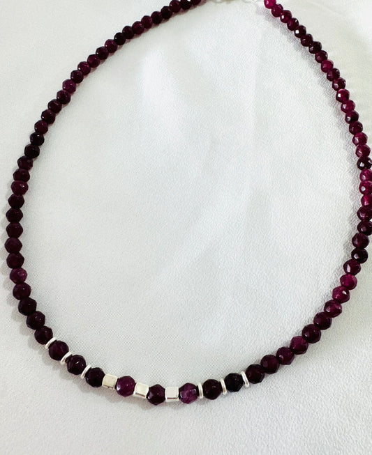 שרשרת פוסיל בורדו- כסף 925