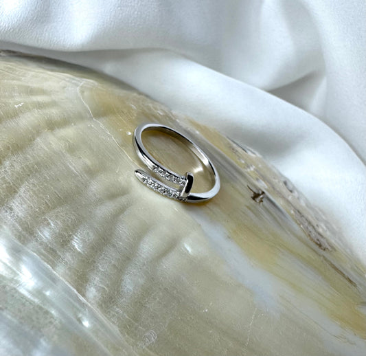 טבעת מסמר שיבוץ שקוף כסף 925