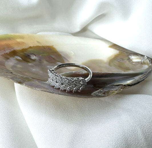 טבעת עלים שיבוץ שקוף כסף 925