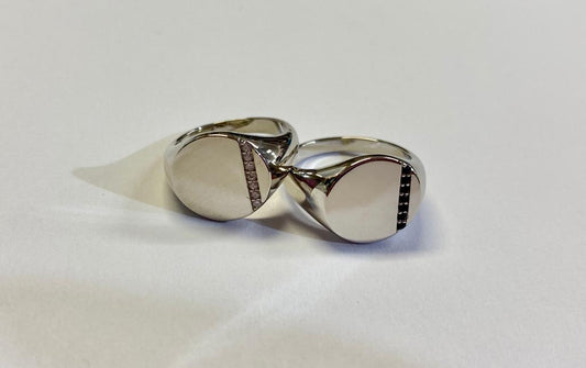 טבעת חותם פס זירקון שקוף כסף 925