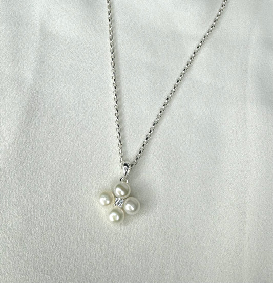 שרשרת פרח פנינה- 13 מ״מ -כסף 925