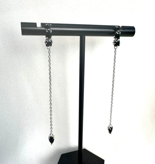 עגילי טל ( זירקון שחור)- כסף 925