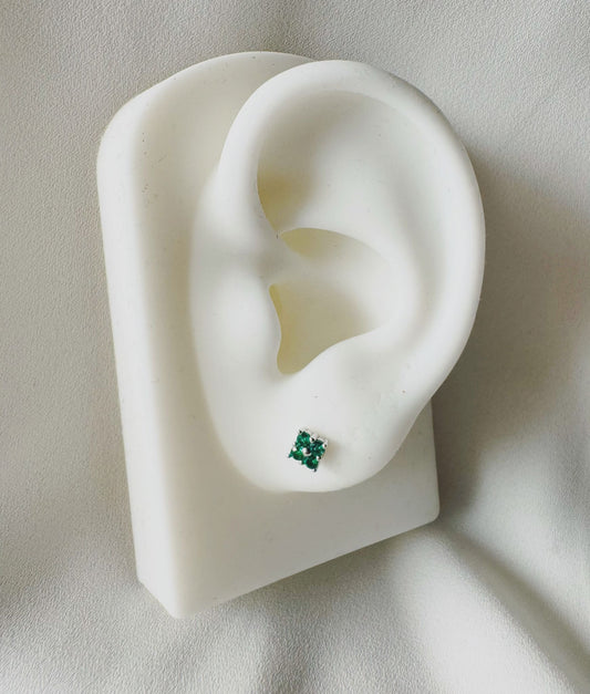 עגיל פרח ירוק - כסף 925