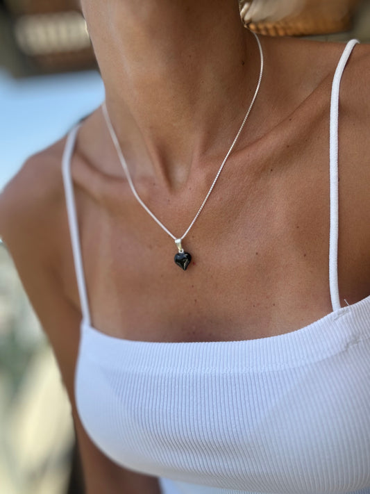 שרשרת לב שחור נפוח - כסף 925