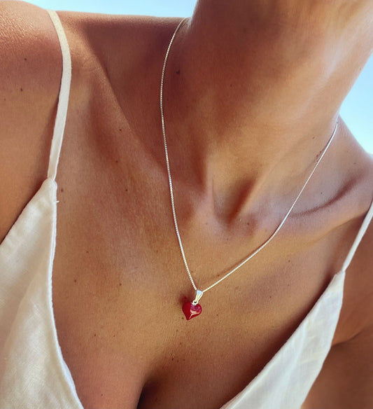 שרשרת לב אדום - כסף 925