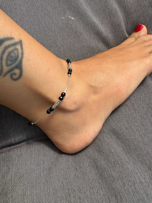 צמיד לרגל מידי שחור- כסף 925