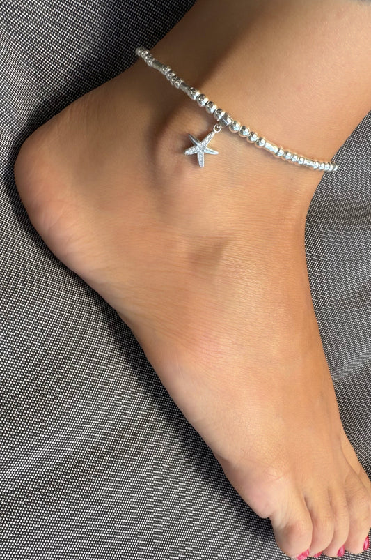 צמיד לרגל כוכב ים משובץ- כסף 925