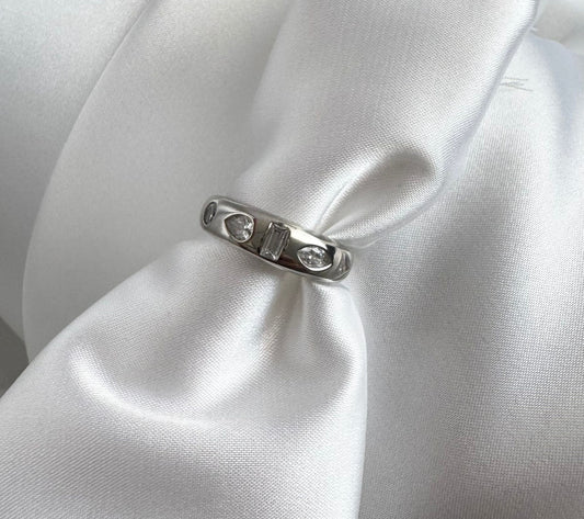 טבעת תורי שיבוץ שקוף- כסף 925